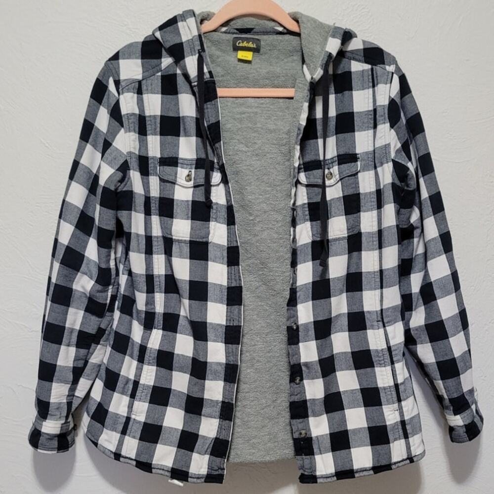 Cabela's Women's Medium Plaid Flannel Button Front Hoodie with Pockets